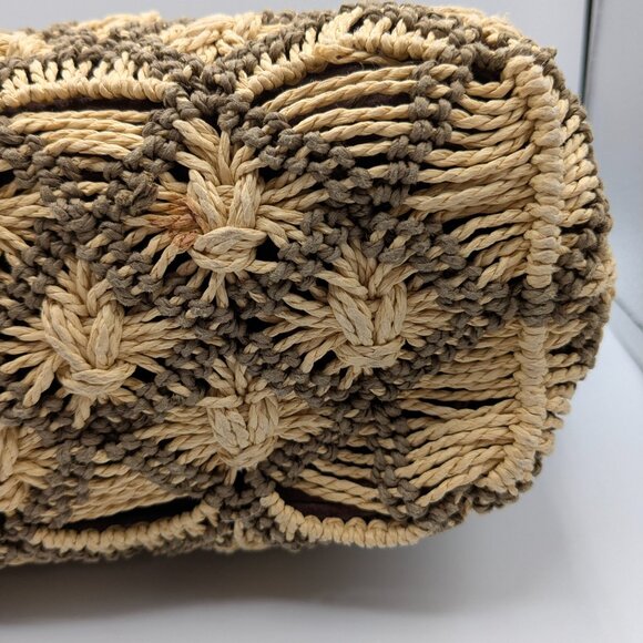 Brighton Women's Straw Shoulder Bag Leather Trim Large, Silver and Wood Hardware - Picture 7 of 16